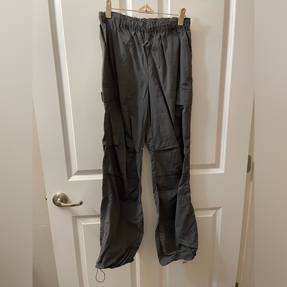 Love Tree charcoal gray cargo parachute pants new